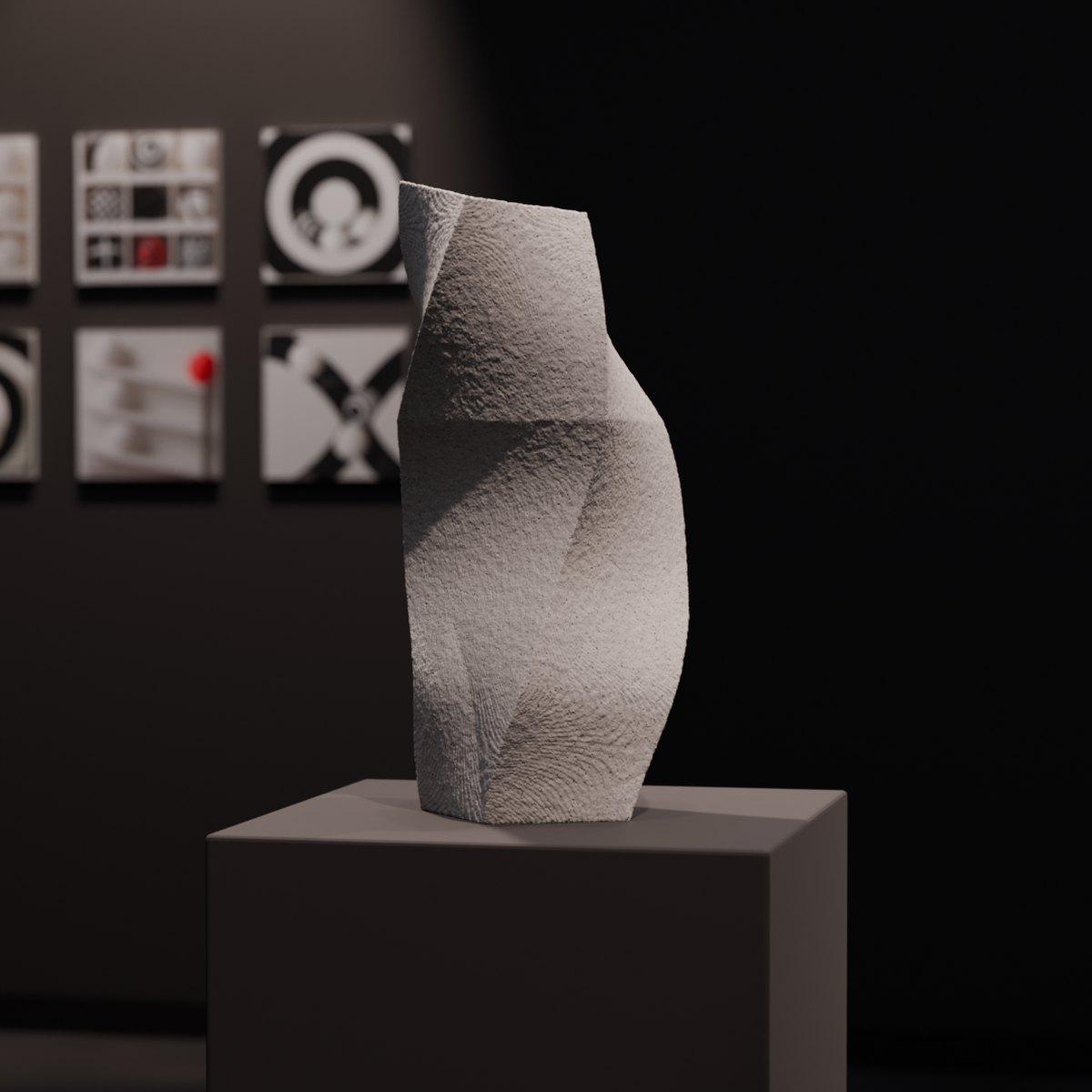 skulptur strength comes from within – rückansicht des verdrehten körpers