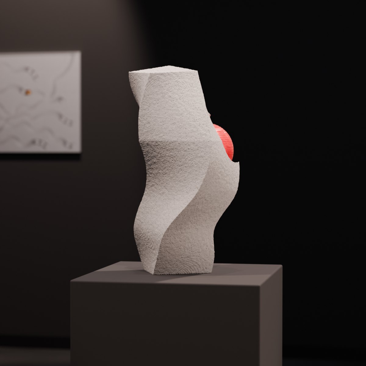 skulptur strength comes from within – seitenansicht, die kugel nur angedeutet