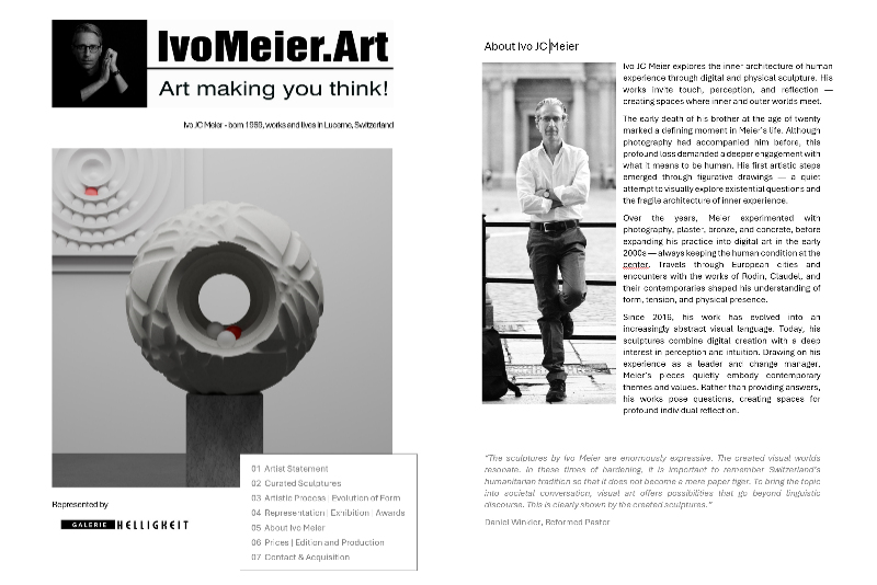 Ivo JC Meier Artist Dossier Cover on Glass Table